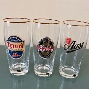Vintage Collectible Beer Glasses - 3 Glasses Featuring Different Brands